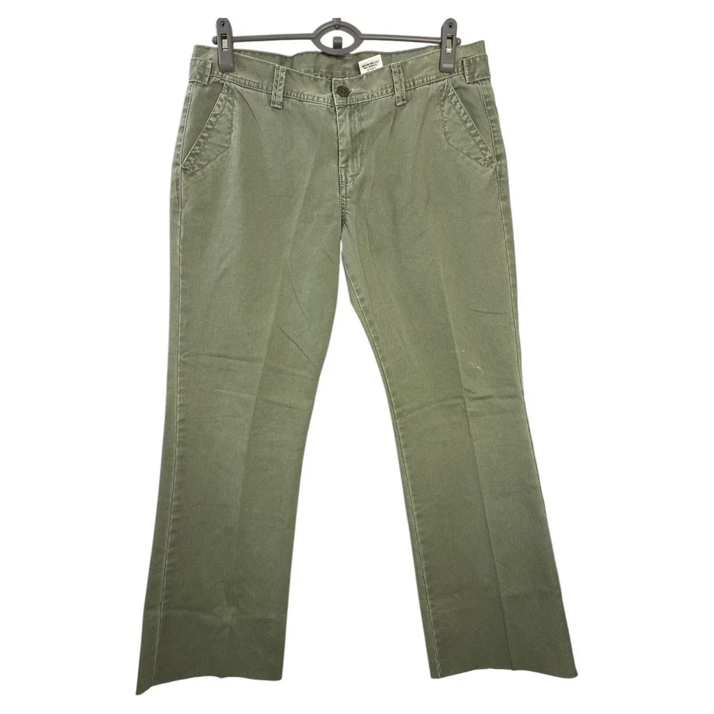 Vintage Lucky Brand Dungarees Women Size 14 Olive Green Raw Hem Y2K Pants Cotton - Picture 3 of 10